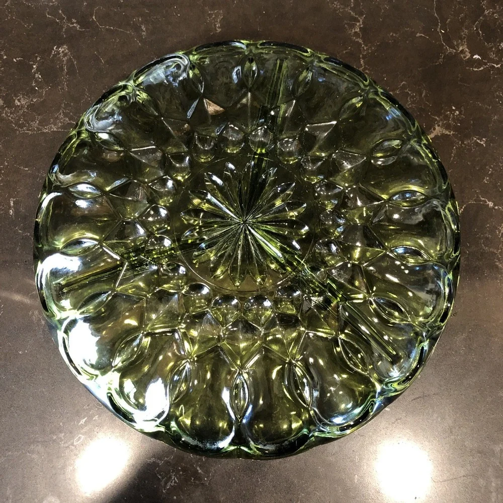 Indiana Glass Avocado Green colony park lane style serving plate with 3 sections